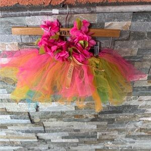 Vibrant Multicolor Tutu with Pink Floral Accents
